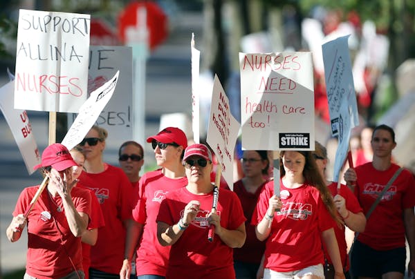 Thousands of nurses walked around Abbott Northwestern on the first day of the strike Sunday in Minneapolis.