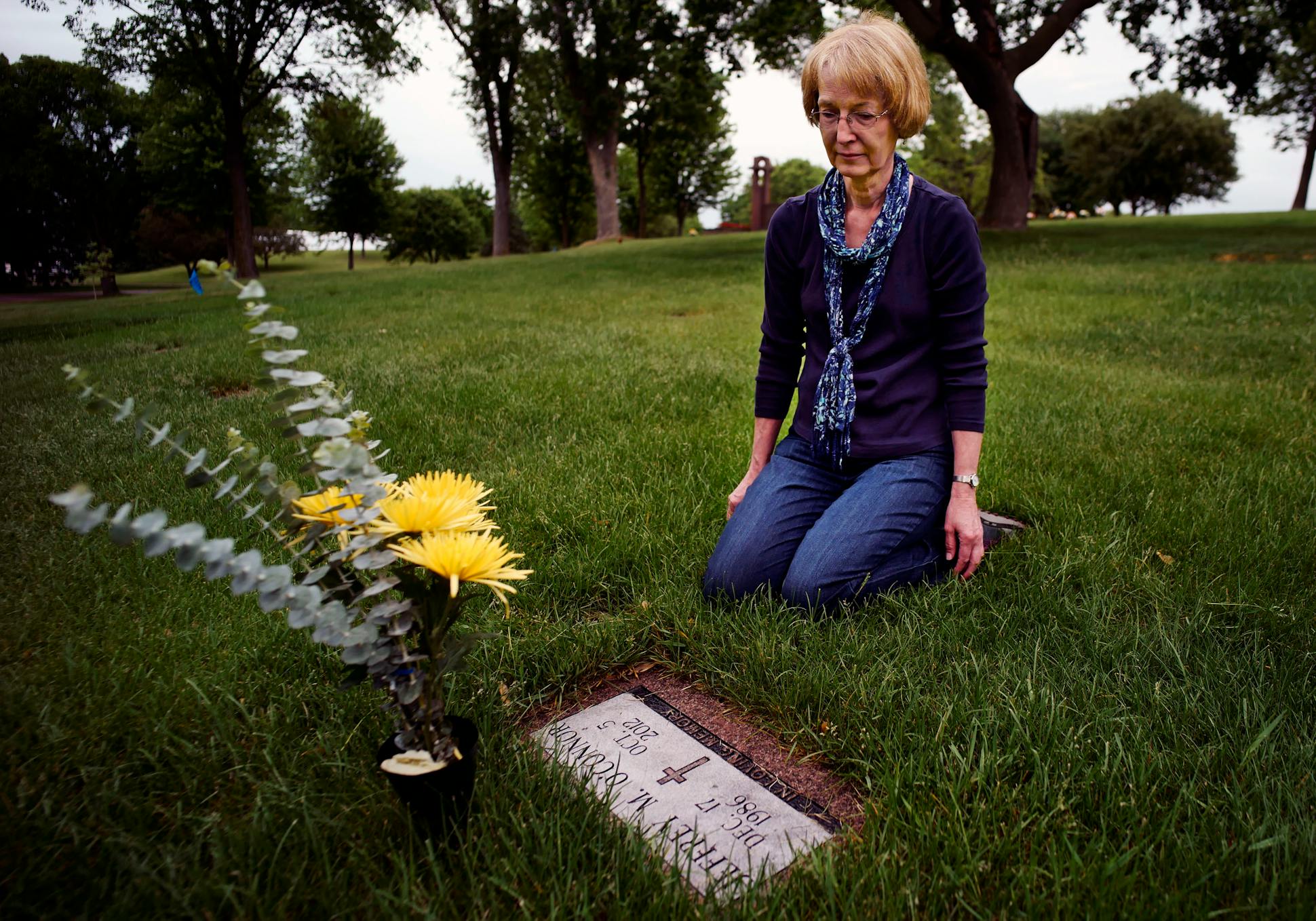 Beckie O'Connor visited her son Jeff's grave at Lakewood Cemetery in Minneapolis. She said she thinks her son would be alive had police handed the situation differently — and she's determined to get officers trained to do that.