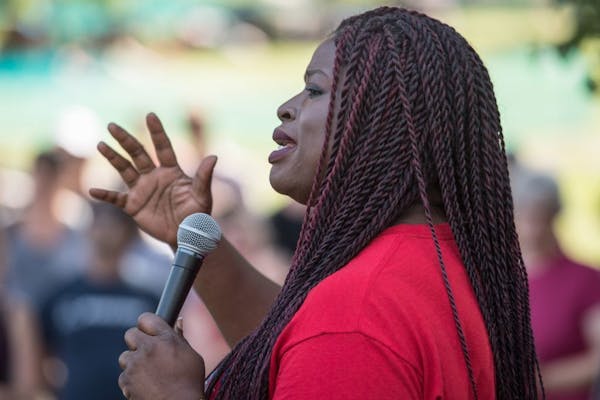 Nekima Levy-Pounds spoke at a Black Lives Matter rally in Loring Park.