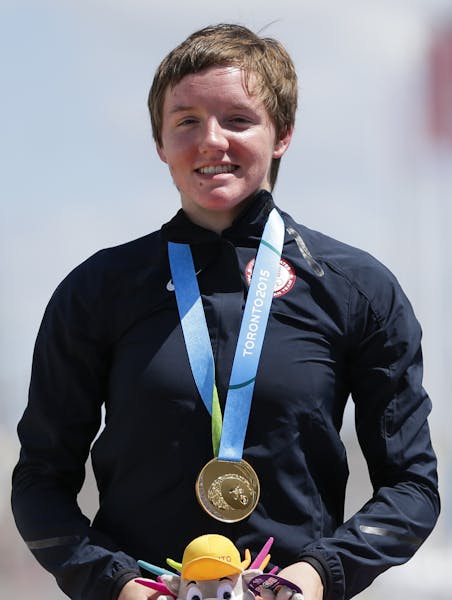 Kelly Catlin with her gold medal at the 2015 Pan Am Games.