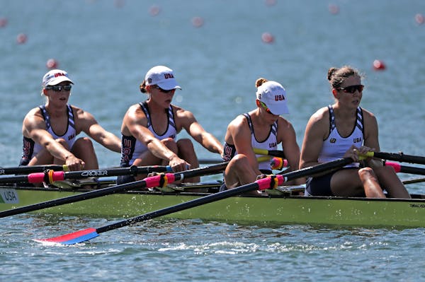 The U.S. women’s quad sculls team of Minneapolis native Megan Kalmoe (second from right ), Grace Latz, Tracy Eisser and Adrienne Martelli finished a