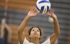 Senior Brie Orr sets the ball. ] (Leila Navidi/Star Tribune) leila.navidi@startribune.com BACKGROUND INFORMATION: Girls volleyball tryouts at Eagan Hi