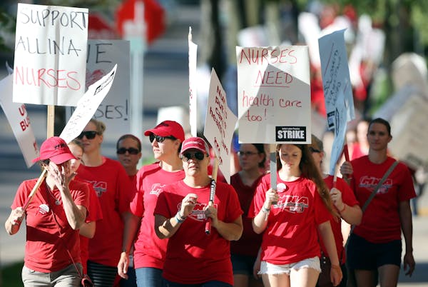 Thousands of Allina Health nurses, including this group at Abbott Northwestern, staged a seven-day strike in June.