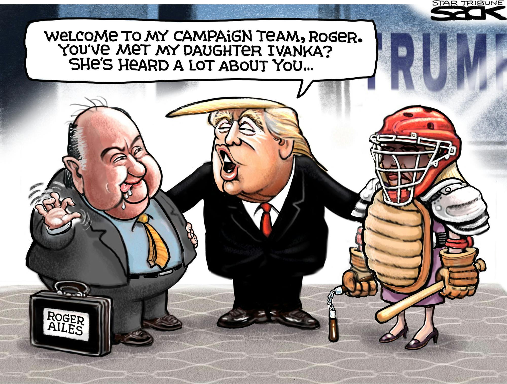 Sack cartoon: Roger Ailes on the Trump team