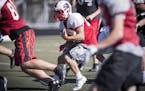 Wade Sullivan ran with the ball during a recent practice at Lakeville North. He has 345 yards rushing and seven touchdowns in two games. (Renee Jones 