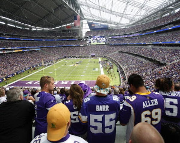 Fans watched in U.S. Bank Stadium during the second half of an NFL preseason football game between the Minnesota Vikings and the San Diego Chargers la