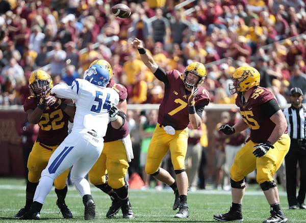 Quarterback Mitch Leidner has enjoyed strong protection and has yet to be sacked as the 2-0 Gophers enter their bye week.