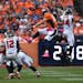 Players battle for the onside kick by Brandon McManus in the fourth quarter of the Denver Broncos' 23-16 loss to the Atlanta Falcons on Sunday, Oct. 9