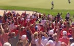 Ryan Moore sent the Hazeltine National crowd into a frenzy when he scored an eagle on the 16th hole Sunday.
