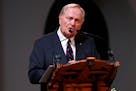 Golfer Jack Nicklaus makes remarks during a memorial service for golfer Arnold Palmer in the Basilica at Saint Vincent College in Latrobe, Pa., Tuesda