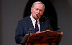 Golfer Jack Nicklaus makes remarks during a memorial service for golfer Arnold Palmer in the Basilica at Saint Vincent College in Latrobe, Pa., Tuesda