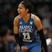 Lynx forward Maya Moore reacted to teammate Lindsay Whalen being fouled near the end of the second quarter in Game 2 of the WNBA Finals.