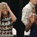 Brooklyn Center High School senior Gena Burns reacted after being named Homecoming queen next to Nia Ford at the High School, Monday, October 11, 2016