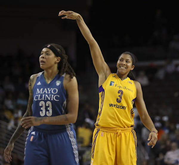 Seimone Augustus could only watch as Candace Parker’s follow through resulted in two of her 24 points in Game 3, a 92-75 victory for the Sparks, who
