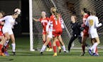A header by Lexi Serreyn (11) was the only goal scored by Totino-Grace in a 5-1 loss to Benilde-St. Margaret's.