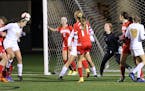 A header by Lexi Serreyn (11) was the only goal scored by Totino-Grace in a 5-1 loss to Benilde-St. Margaret's.