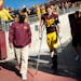 Gophers tight end Brandon Lingen (86) emerged from the locker room with a left lower leg injury suffered against Rutgers.