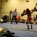 Ryan Slade prepared to body-slam Tommy Lee Curtis on a recent Steel Domain Wrestling card as referee Jesse Johnson watched. Aaron Corbin, meantime, wr