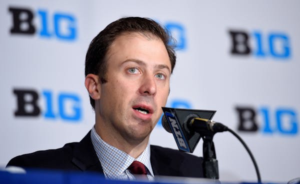 Minnesota head coach Richard Pitino speaks at a press conference during Big Ten NCAA college basketball media day, Thursday, Oct. 13, 2016, in Washing