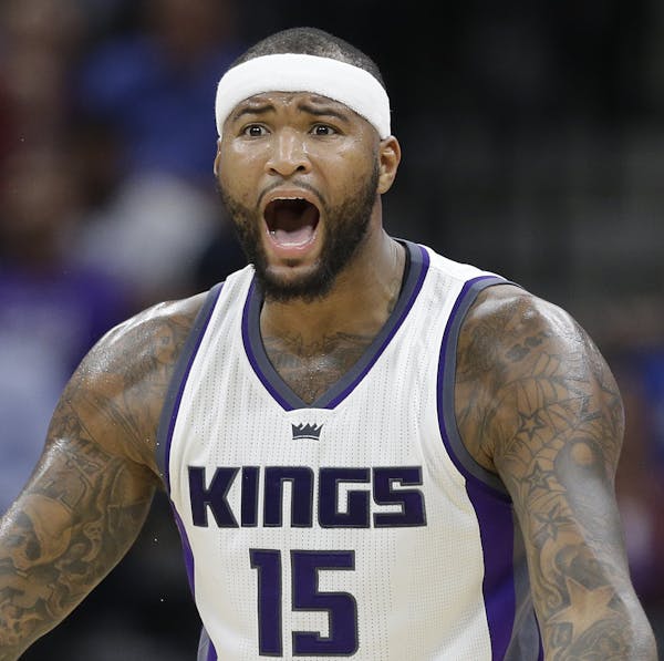 Sacramento Kings center DeMarcus Cousins pleads his case after being called for a foul during the second quarter of an NBA basketball game against the