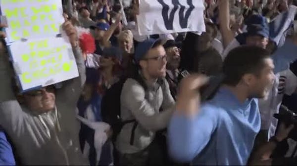 Cubs fans In Cleveland celebrate win