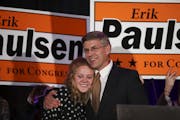 Erik Paulsen hugged one of his daughters after he addressed the Republican victory party crowd.