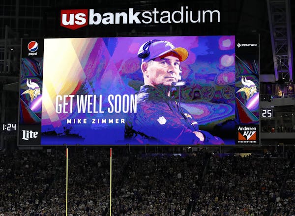 A tribute to Vikings coach Mike Zimmer was posted during Thursday night's game.