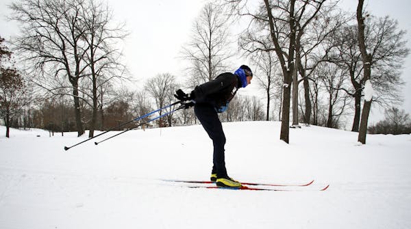 A Nordic skier at Hyland Lake Park Reserve.