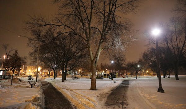 The moon and a street lamp illuminated Cedar Field Park in Minneapolis, an area said to be frequented by heroin dealers.