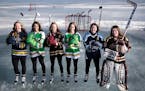 All-Metro girls' hockey first team (left to right): Grace Zumwinkle, Breck (Metro Player of the Year); Emily Oden, Edina; Taylor Wente, Maple Grove; G