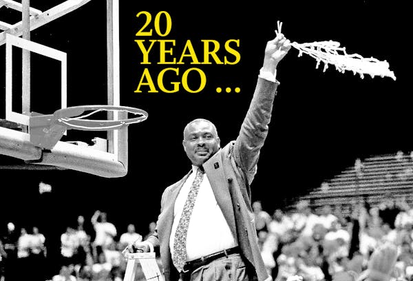 Clem Haskins waved the net after the Gophers beat UCLA in the Midwest Regional championship, sending Minnesota to its only Final Four, in March of 199