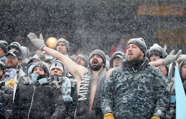 Minnesota United FC fans braved the cold and snow to cheer for the team during the first half as the Minnesota United FC took on Atlanta United at TCF