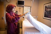 Halima Aden, 19, cleaned a room at St. Cloud Hospital. “I’m proud of my modeling job, but I’m also proud of this job and that this was my start.