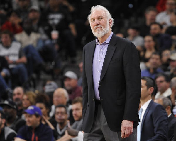 San Antonio Spurs coach Gregg Popovich watched his team play the Timberwolves on March 4 in San Antonio.