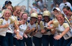 Chanhassen players cheer during the state softball championship game last spring.