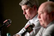 Minnesota Wild general manager Chuck Fletcher, left, and coach Bruce Boudreau met with media members to wrap up the season and to look to the future T