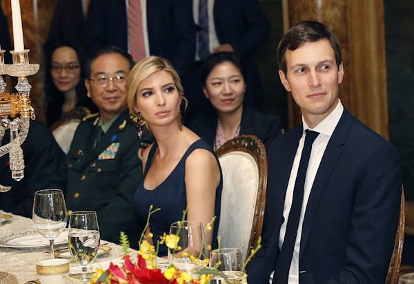 FILE - In this Thursday, April 6, 2017, file photo, Ivanka Trump, second from right, the daughter and assistant to President Donald Trump, is seated w