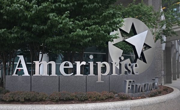 Ameriprise Financial headquarters sign in downtown Minneapolis. David Denney Star Tribune 7/24/2013