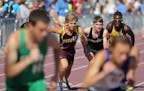 Runners lined up for the start of the Class 2A boys' 3200-meter race, won by senior Alex Miley of Maple Grove.