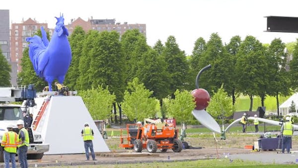 Giant blue rooster lands in Minneapolis Sculpture Garden