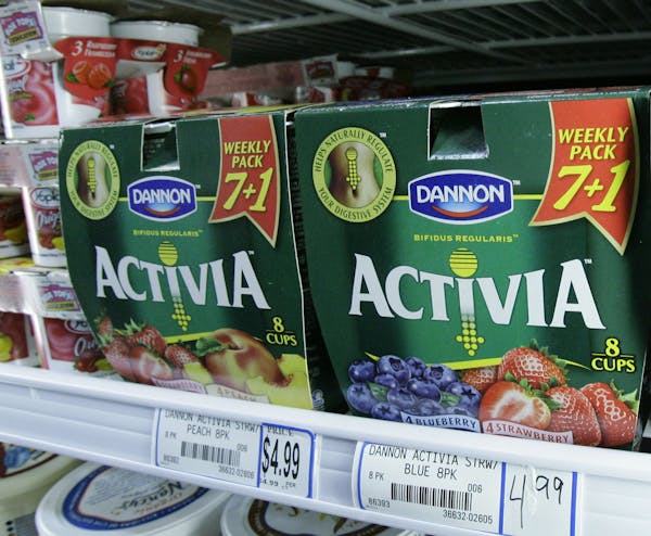 Packages of The Dannon Company's Activa yogurt are seen on a grocery shelf Tuesday, Nov. 27, 2007, in Chicago. Activa contains probiotics, or "friendl