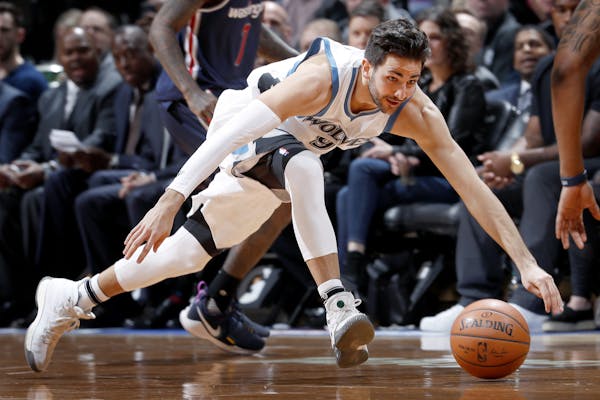 Ricky Rubio reached for a loose ball against Washington at Target Center on March 13, the night he set a Timberwolves record with 19 assists — one o