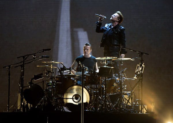 Bono and Larry Mullen Jr. of U2 performed in Pasadena, Calif., in May.