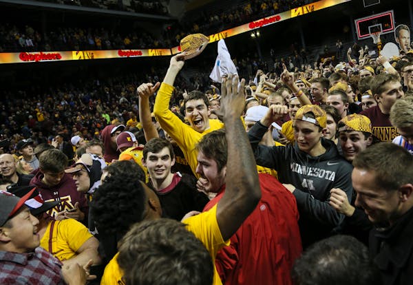 Fans stormed the Williams Arena court after the Gophers defeated Maryland in 2016.