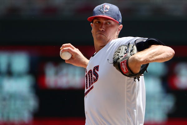 Minnesota Twins starting pitcher Kyle Gibson (44) delivered a pitch in the first inning.