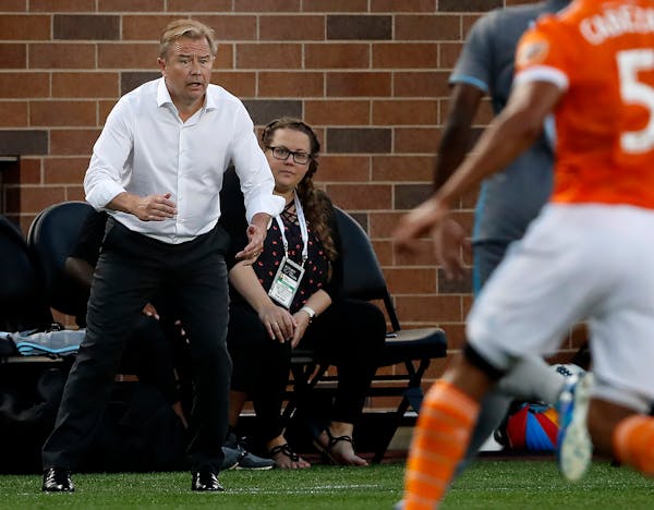 Minnesota United FC coach Adrian Heath in the second half of a scoreless draw against the Houston Dynamo on Wednesday, July 19, 2017, at TCF Bank Stad