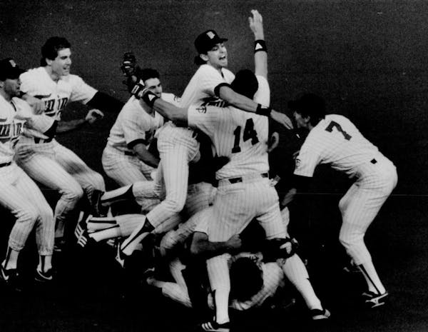 The celebration after the final out of the 1987 World Series.