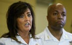 Minneapolis Police Chief Janee Harteau made her first remarks Thursday since the high-profile shooting death of Justine Damond. Behind Harteau was Ass