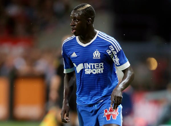 FILE - In this Friday, Aug. 28, 2015 file photo, Marseille's defender Benjamin Mendy controls the ball during their French League One soccer match aga