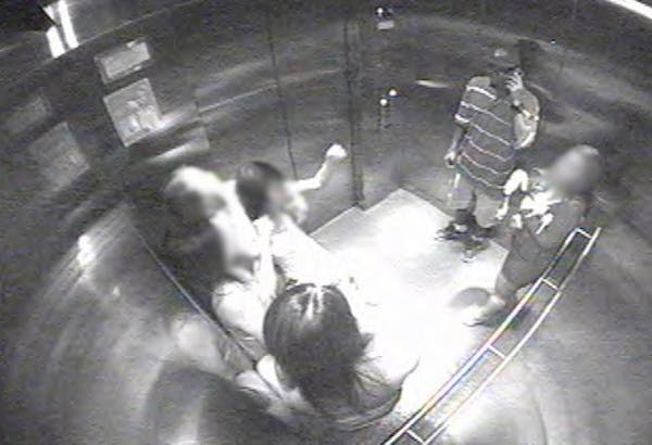 Surveillance image shows the scene shortly before a woman was stabbed in a downtown Minneapolis parking ramp in mid-July.